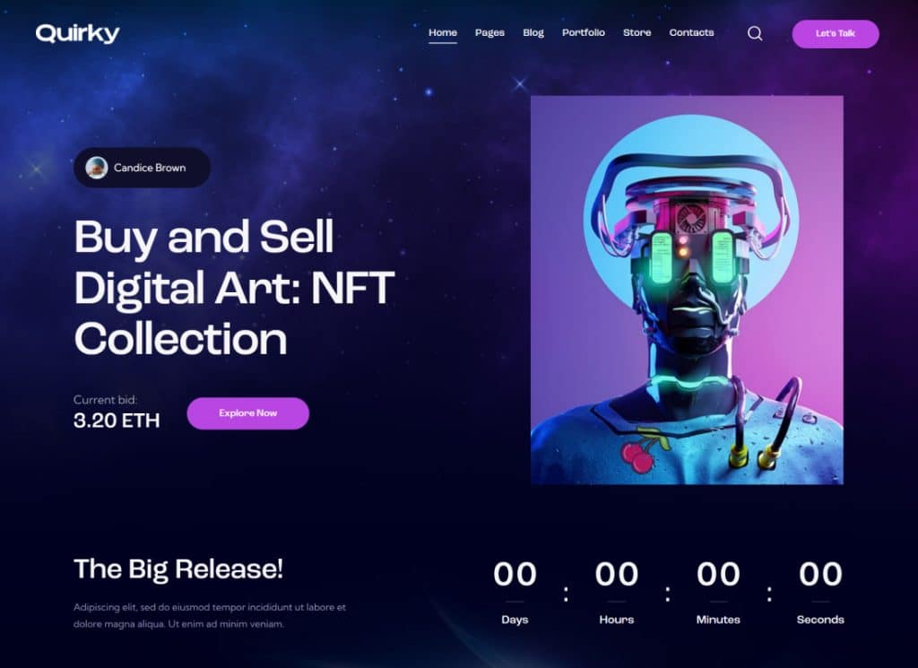 Quirky - NFT, 토큰 및 블록체인 WCFM Marketplace WordPress 테마