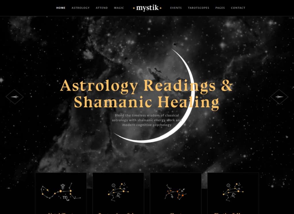 Mystik - 占星術と難解なホロスコープの占いのワードプレスのテーマ