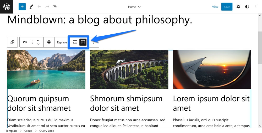 Schalten Sie den WordPress-Abfrageblock zwischen Listen- und Rasteransicht um