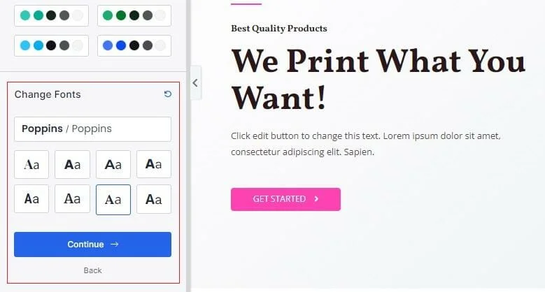 pilih warna dan font - sesuaikan tema woocommerce langkah 2