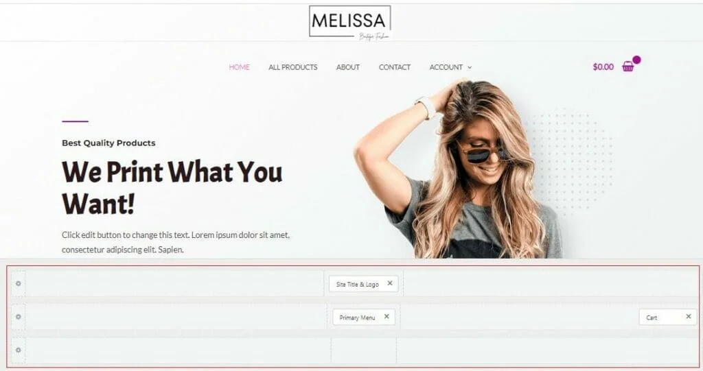 crie um cabeçalho personalizado - personalize o tema do woocommerce passo 3