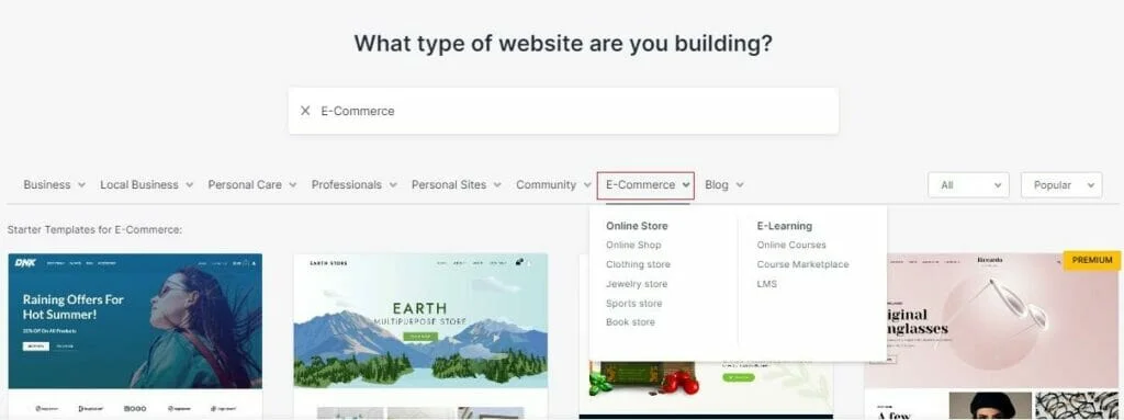 Wählen Sie eine Startvorlage aus – E-Commerce