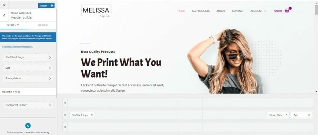 crea un'intestazione personalizzata - personalizza il tema woocommerce passaggio 2