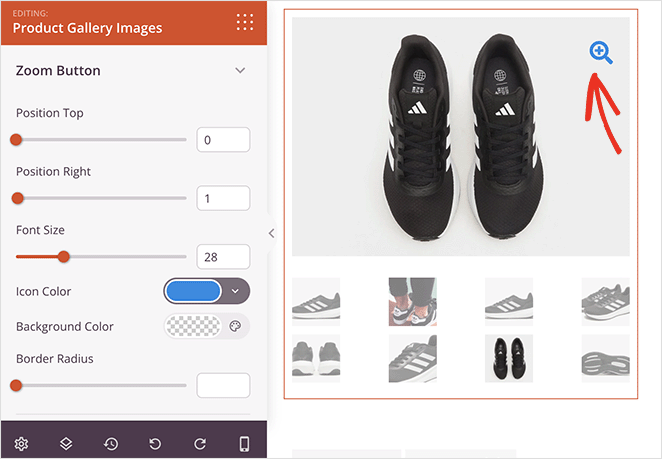 productgalleryimageszoomsettings SeedProd Product Gallery block zoom icon settings