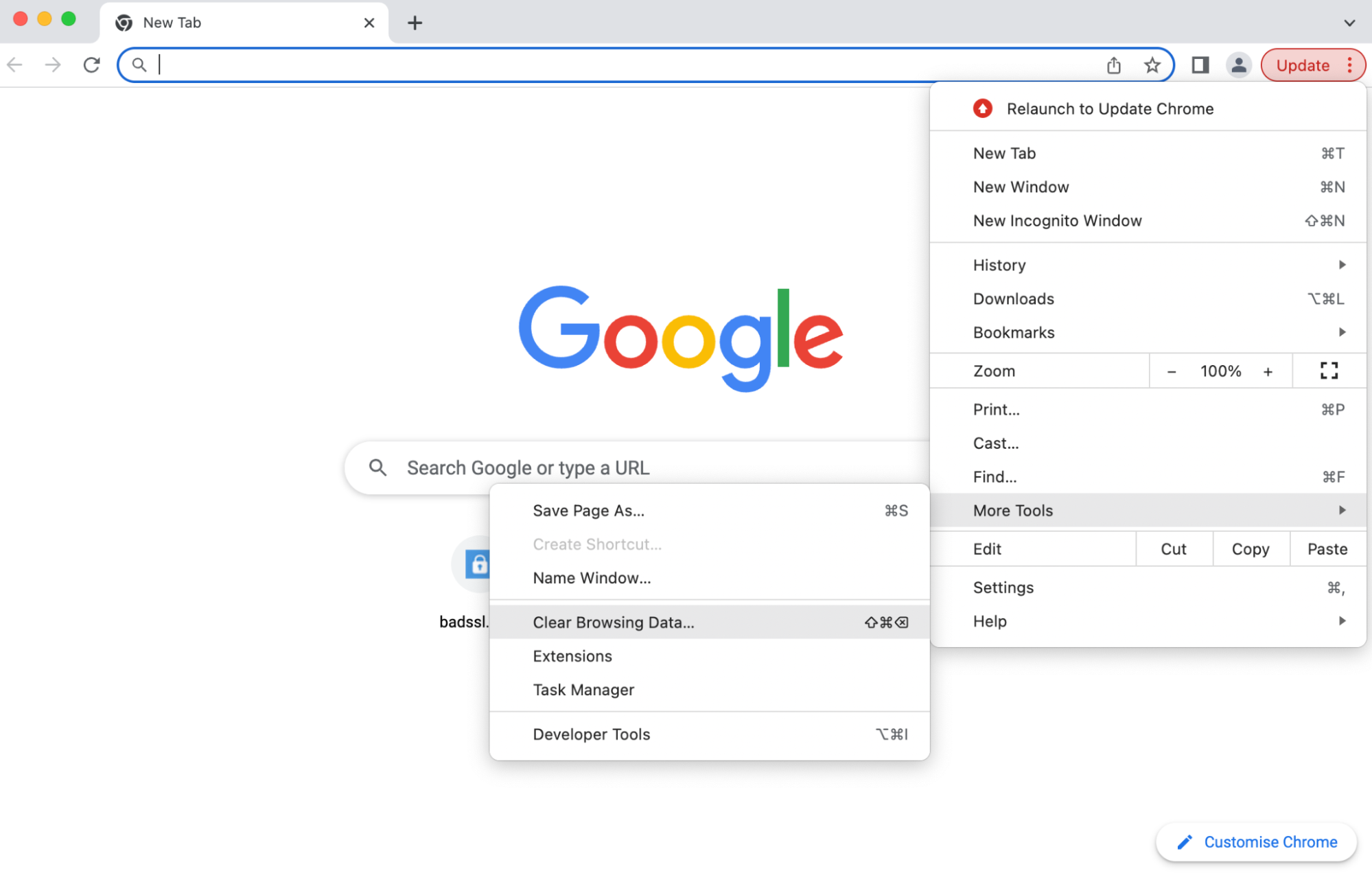 ștergerea memoriei cache a browserului în Google Chrome