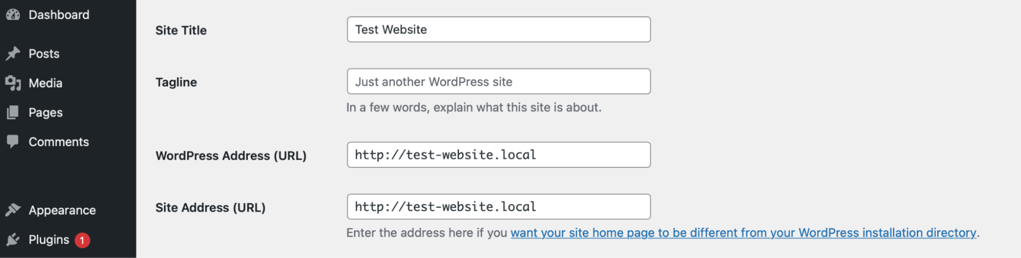 обновление адресов WordPress и сайта внутри панели управления