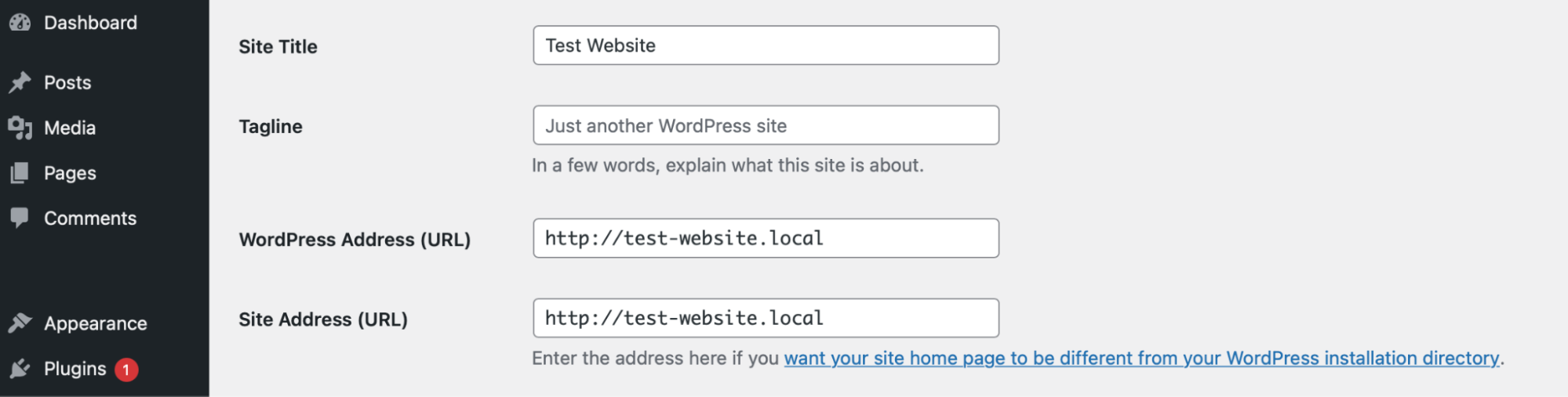 更新仪表板内的 WordPress 和站点地址