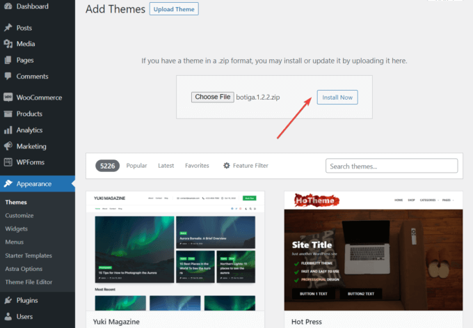 Установка бесплатной темы Botiga на сайт WordPress