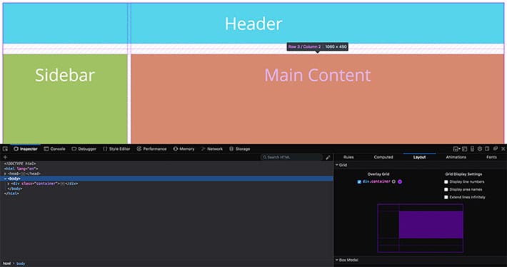 Cuplikan layar CSS Grid Playground Firefox