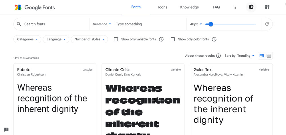 الصفحة الرئيسية لخطوط google