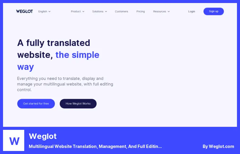 Weglot 플러그인 - 다국어 웹사이트 번역, 관리 및 전체 편집