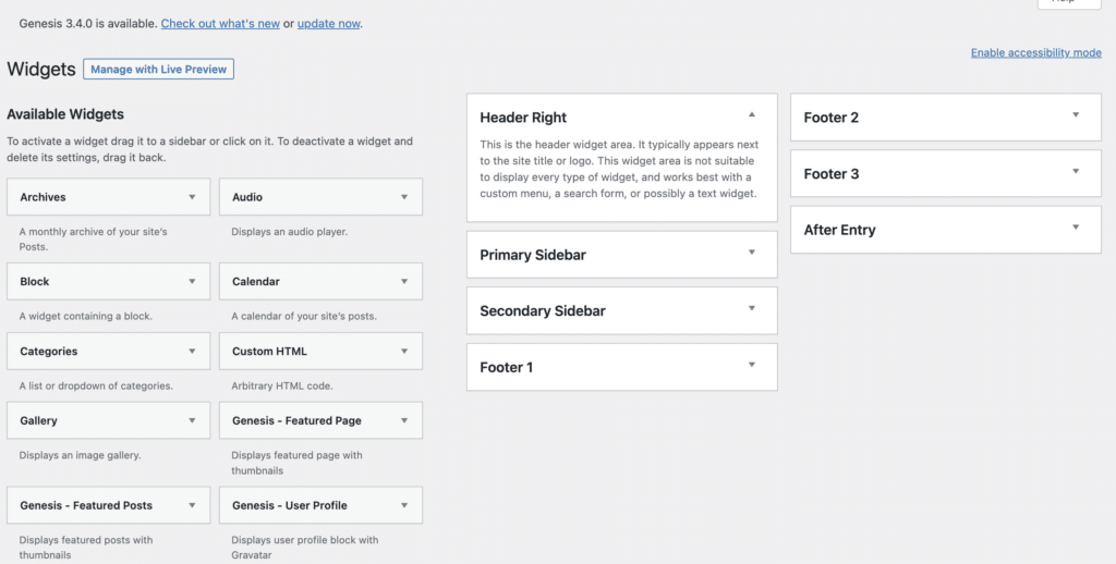 หน้าจอวิดเจ็ตผ่าน WordPress