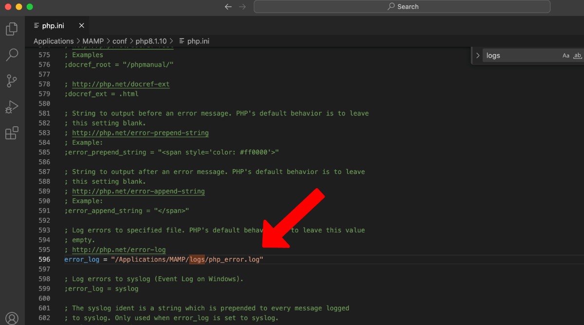 verificați php.ini pentru a găsi unde se află fișierul php_error.log