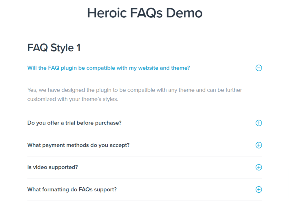 Heroic FAQs Демонстрация стилей FAQ