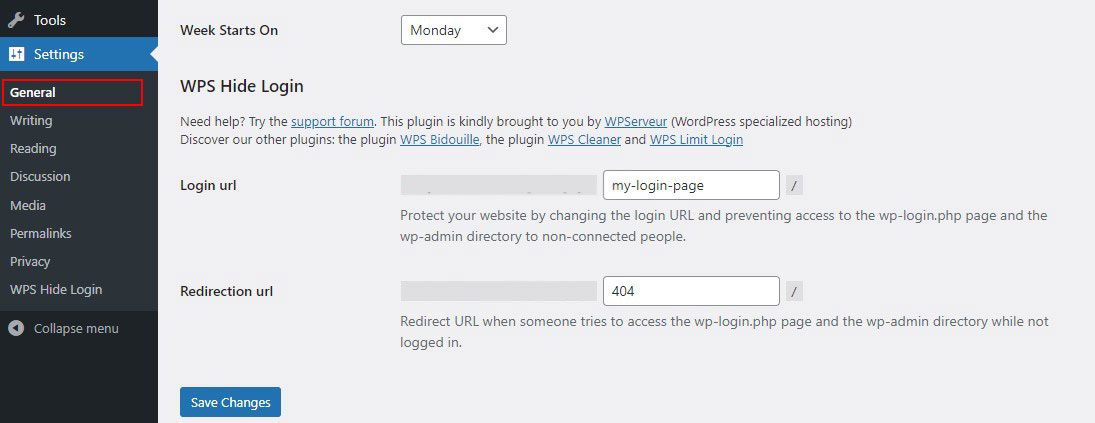 Zmień adres URL logowania WordPress w WPS Ukryj login
