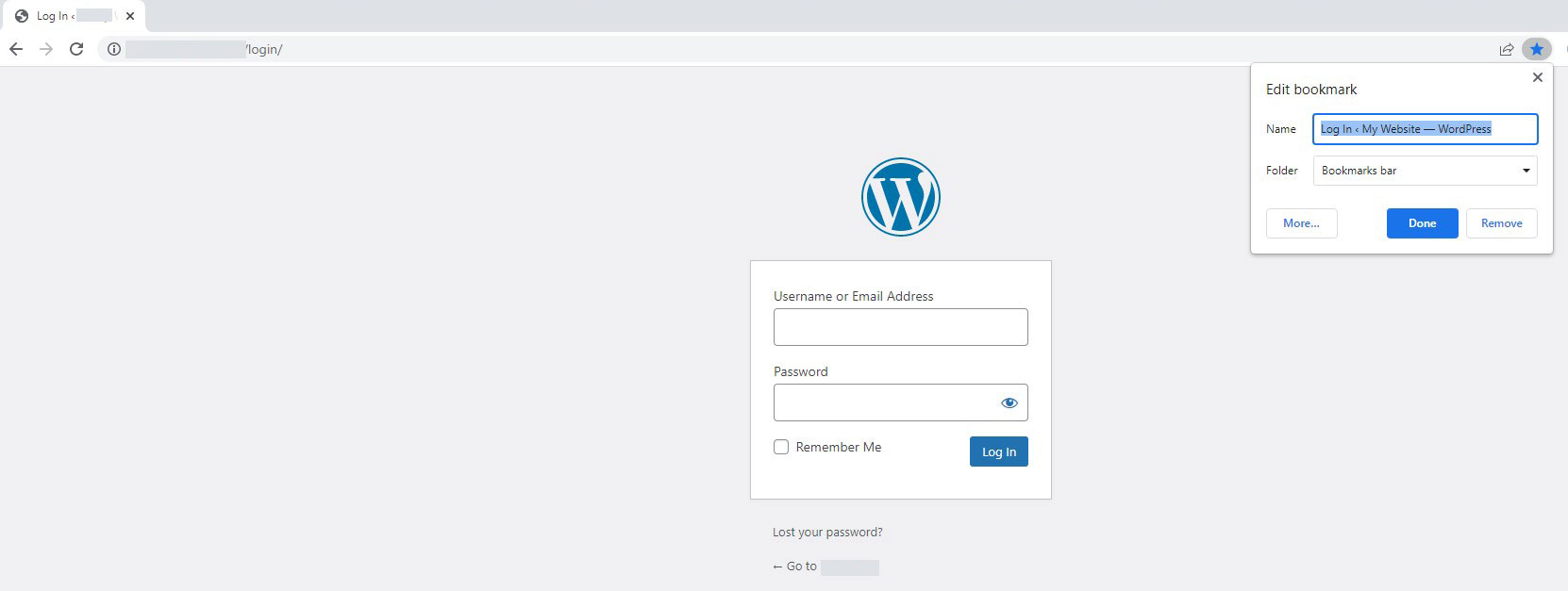 Dodaj adres URL logowania WordPress do zakładek w przeglądarce Chrome