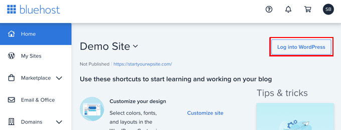 Zaloguj się do WordPress z Bluehost