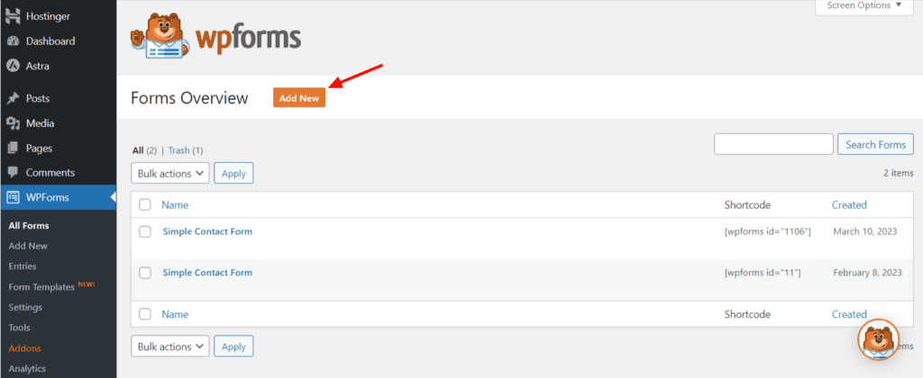 WPForms Formular nou