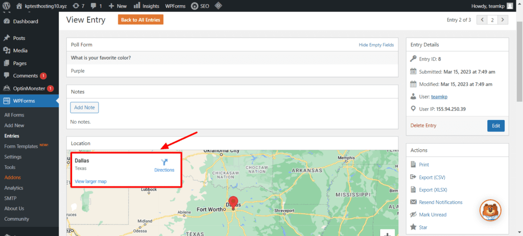 Urmărirea geolocalizării WPForms