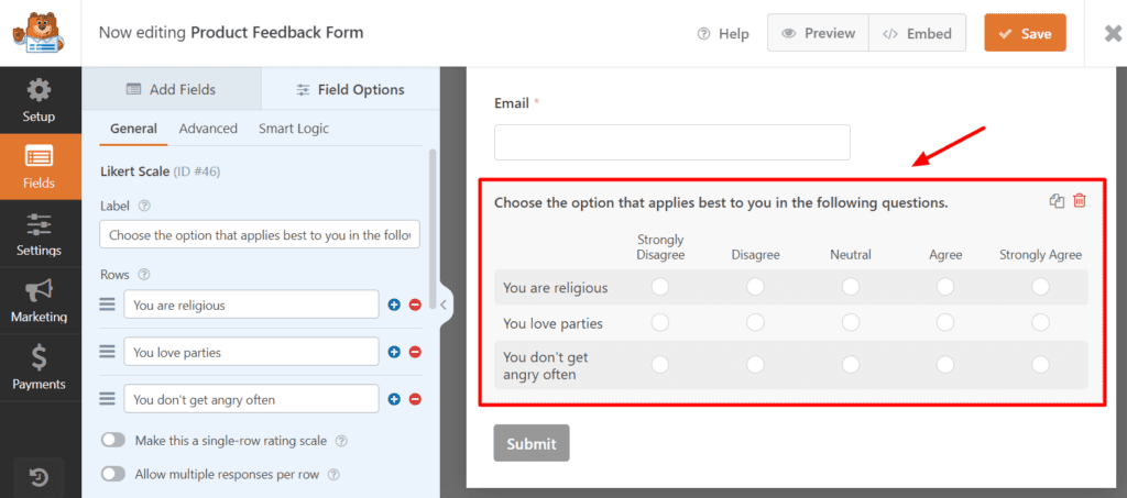 WP Forms Likert Scale