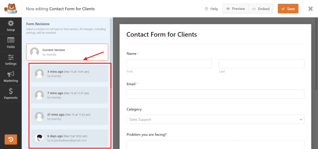 Istoricul versiunilor WpForms