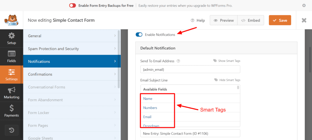 Notificări gratuite WpForms