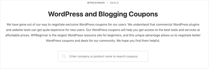 Căutând cupoane și oferte pe site-ul web WPBeginner Searching coupons and deals on the WPBeginner website