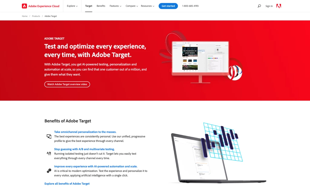 Adobe Target este o alternativă excelentă de optimizare Google pentru companiile mari.