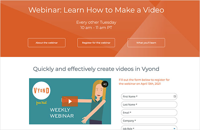 vyondwebinarlandingpageexample SeedProd webinar landing page example