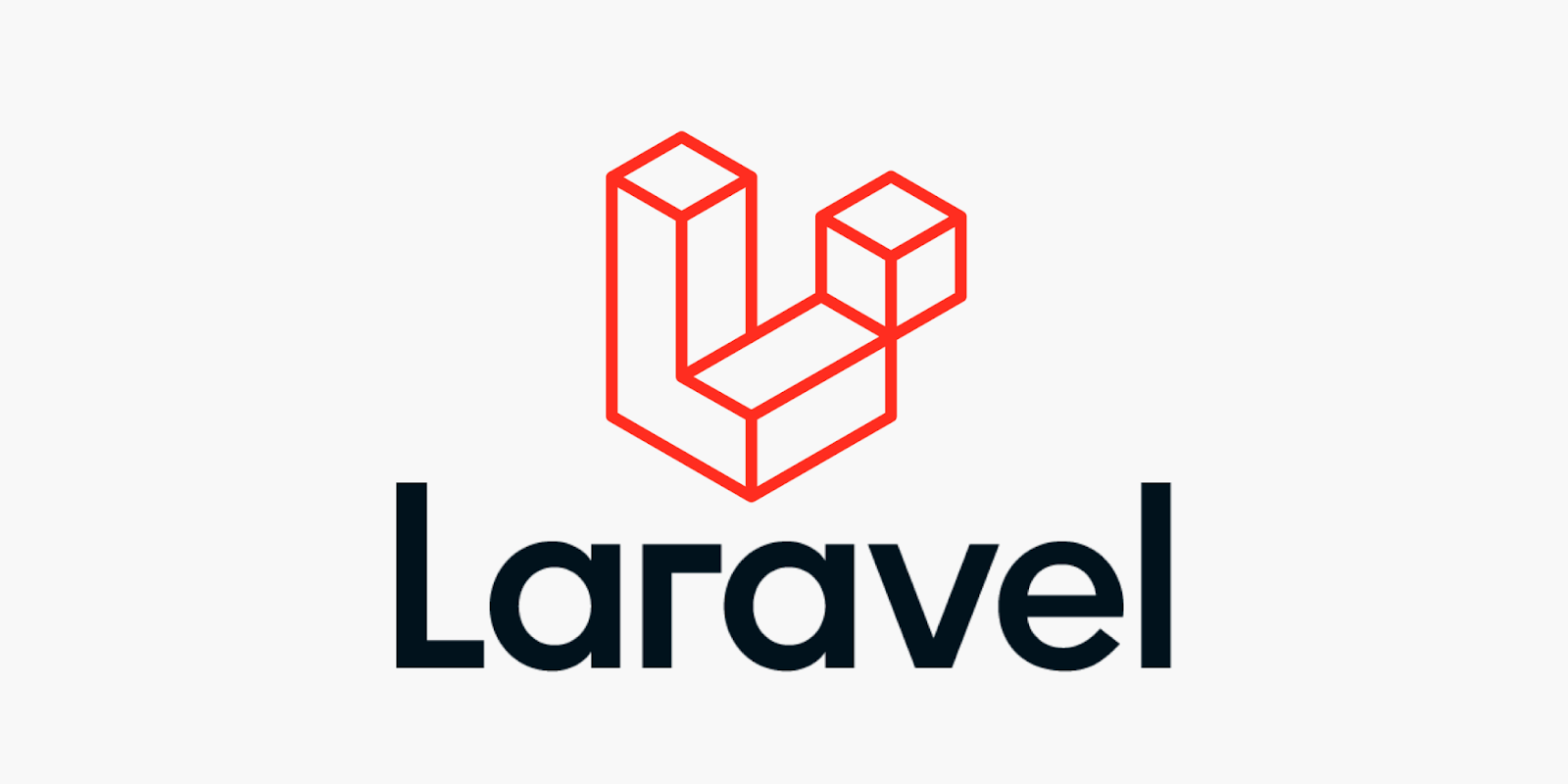 Logo Laravel dengan kata berwarna hitam dan logo berwarna merah di atas kata Laravel.
