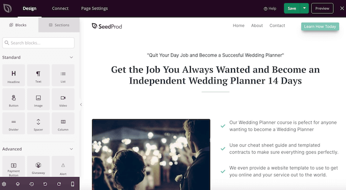 Generatorul de pagini SeedProd drag and drop The SeedProd drag and drop page builder