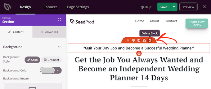 Ștergerea blocurilor dintr-un design personalizat de pagină Deleting blocks from a custom page design