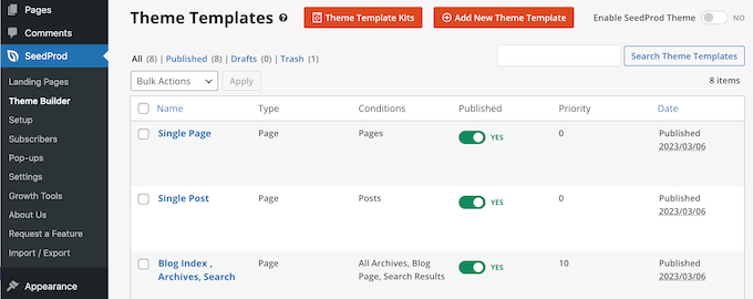 Generatorul de teme SeedProd The SeedProd theme builder