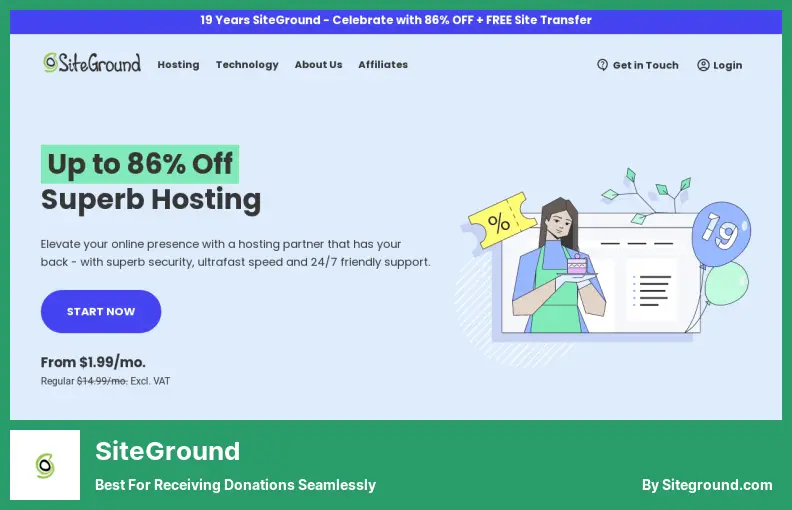 SiteGround - Terbaik untuk Menerima Sumbangan dengan Mulus