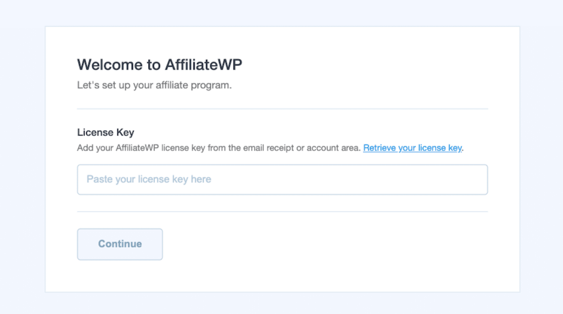 Setting up AffiliateWP license key