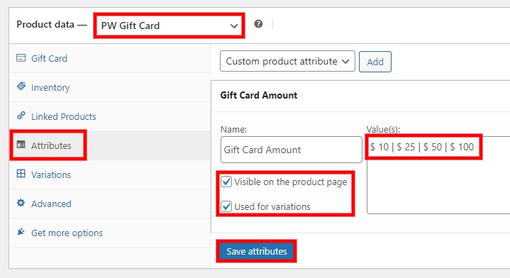 gli attributi creano buoni regalo woocommerce