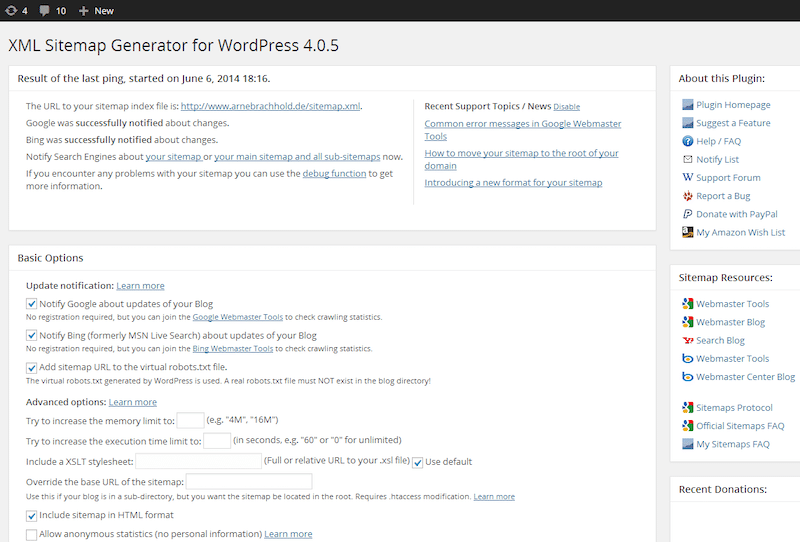 Options des plans de site – Source : plan de site XML
