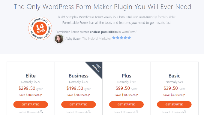 Тарифные планы «Грозные формы» Formidable Forms pricing plans