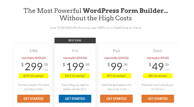 Тарифные планы WPForms WPForms pricing plans