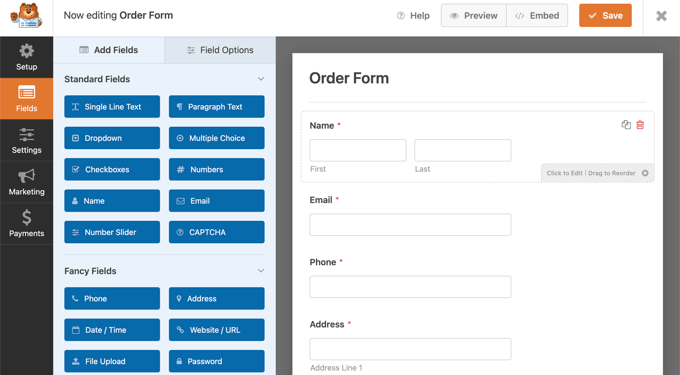 WPForms предварительно загрузит конструктор форм с простой формой заказа WPForms Will Pre-load the Form Builder with a Simple Order Form