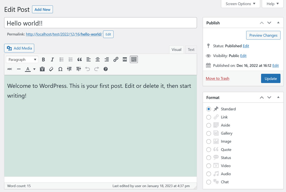 пользовательский интерфейс классического редактора wordpress