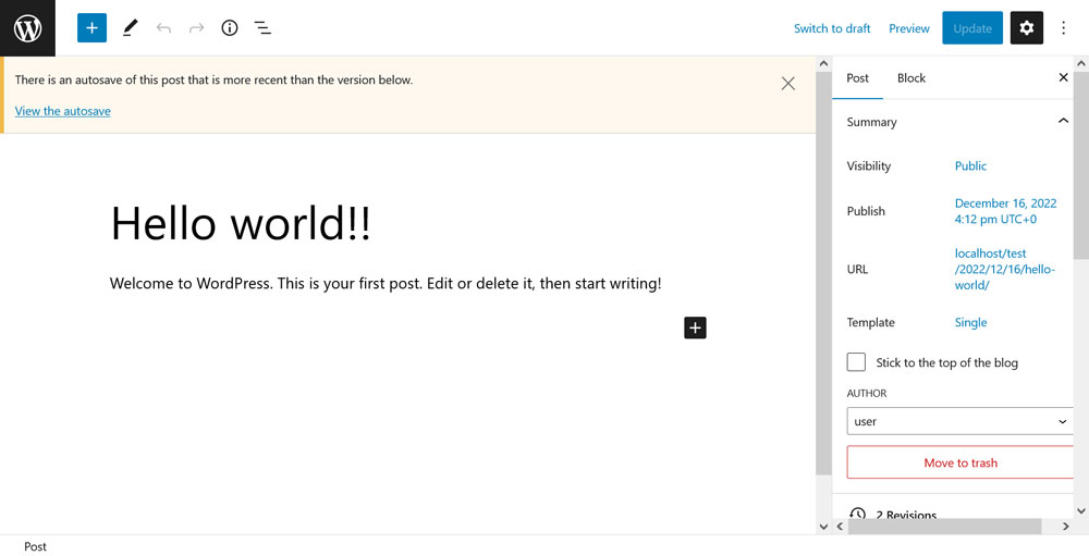 пример автосохранения редактора блоков wordpress