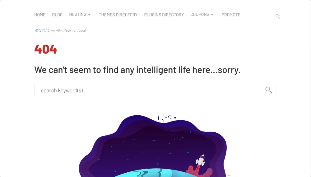 Exemplu de pagină de eroare 404