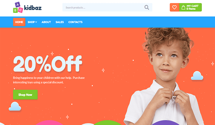 Más de 12 mejores temas de WordPress para tiendas de juguetes en 2023 (mejores selecciones) 12 kidbaz 525