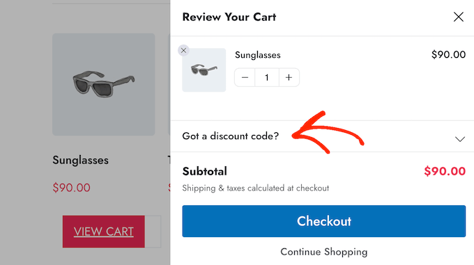 优惠券代码和折扣的最小化布局示例 An example of a minimized layout for coupon codes and discounts