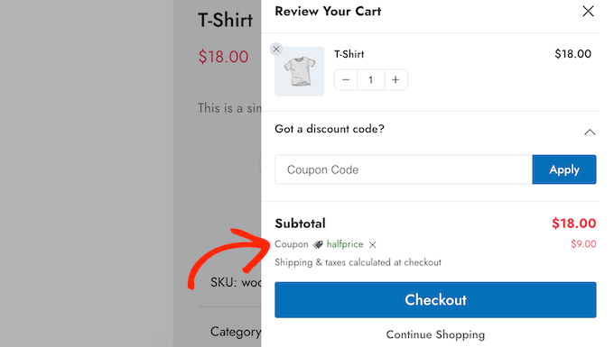 如何在滑动侧推车中接受优惠券代码 How to accept coupon codes in a sliding side cart