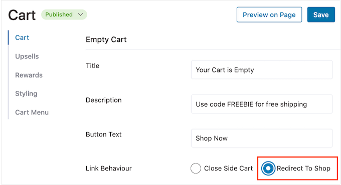 在 FunnelKit WordPress 插件中启用“重定向到商店” Enabling 'redirect to shop' in the FunnelKit WordPress plugin