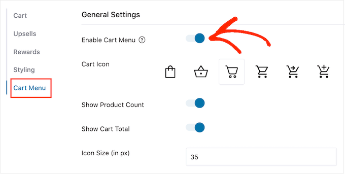 在 WordPress 上启用购物车图标 Enabling the cart icon on WordPress