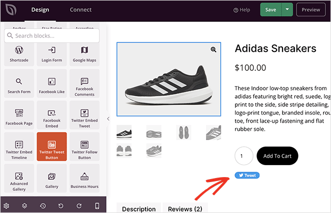ทวีตปุ่ม SeedProd Tweet button on single WooCommerce product page