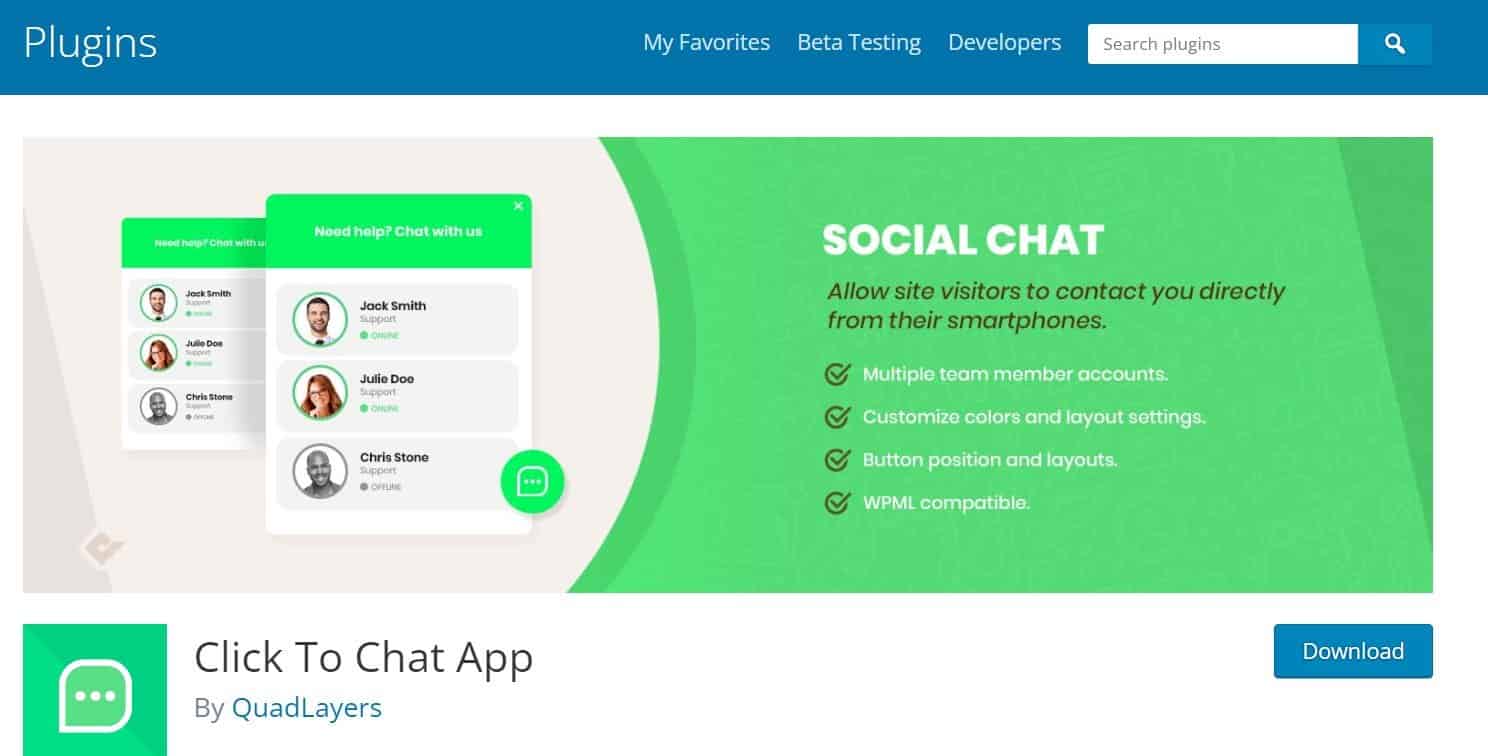 หน้าแรกของ WP Social แชท